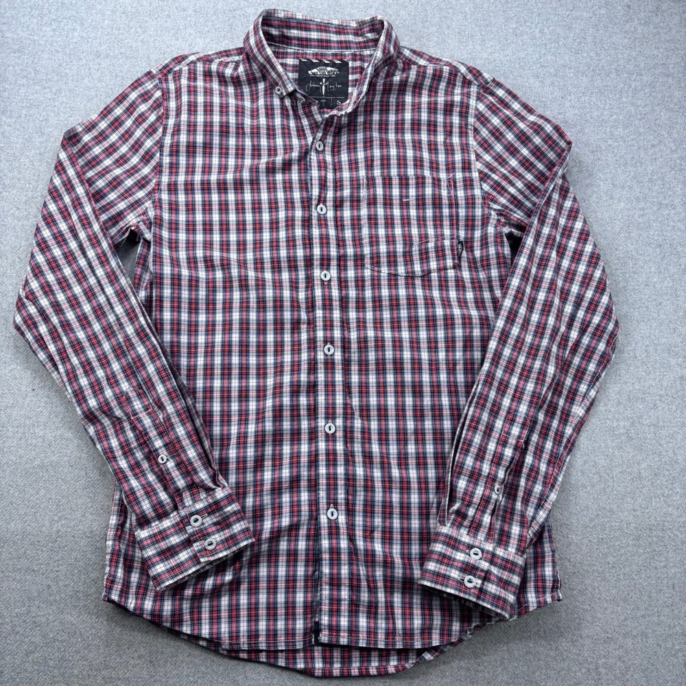 Vans Johnny Layton Plaid Button Up Shirt Mens Small Red Skateboarding Skater - Picture 2 of 7